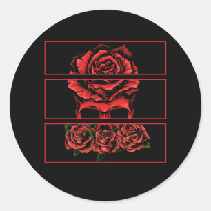 Red Roses Gothic Skull Wicca Gothic Flowers Ronde Sticker