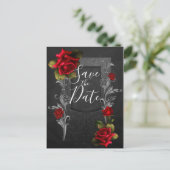 Red Roses  Gothic Wedding Save the Date Aankondigingskaart (Staand voorkant)