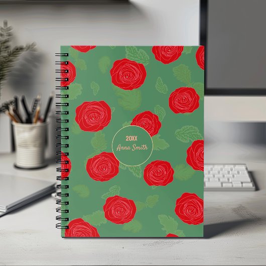 Red Roses_Green Bladeren Bloempatroon Script Planner