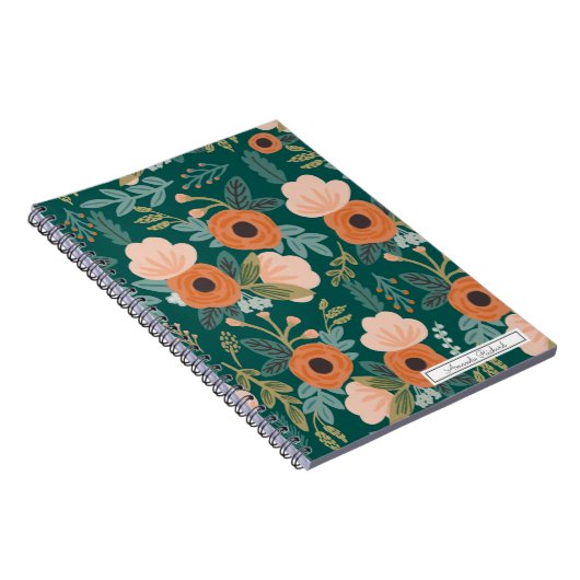 Red Roses Green Whimsical Pattern Notitieboek (Rechterzijde)