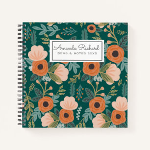 Red Roses Green Whimsical Pattern Notitieboek