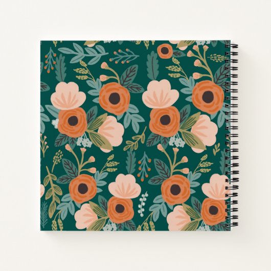 Red Roses Green Whimsical Pattern Notitieboek (Achterkant)
