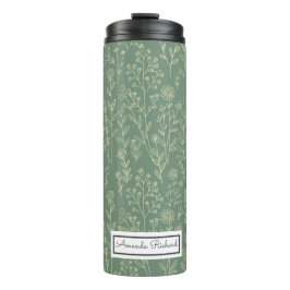 Red Roses Green Whimsical Pattern Thermal Tumbler Thermosbeker
