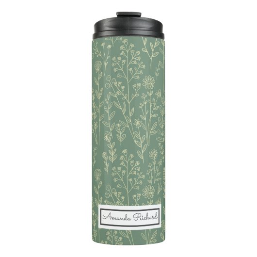 Red Roses Green Whimsical Pattern Thermal Tumbler Thermosbeker (Voorkant)