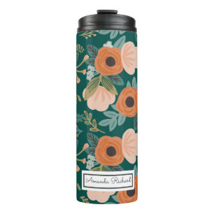 Red Roses Green Whimsical Pattern Thermal Tumbler Thermosbeker