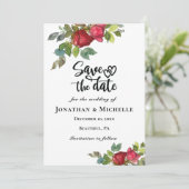 Red Roses Greenery Floral Hearts Save The Date (Staand voorkant)