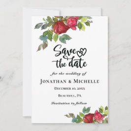 Red Roses Greenery Floral Hearts Save The Date