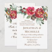 Red Roses Greenery Winter Christianl Wedding Kaart (Voorkant / Achterkant)