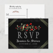 Red Roses Halloween LOVE Wedding RSVP Briefkaart (Voorkant / Achterkant)