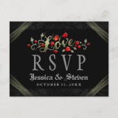 Red Roses Halloween LOVE Wedding RSVP Briefkaart (Voorkant)