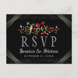 Red Roses Halloween LOVE Wedding RSVP Briefkaart