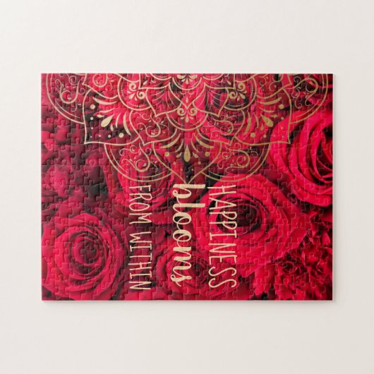 Red Roses Happiness Blooms van binnenuit puzzels (Horizontaal)