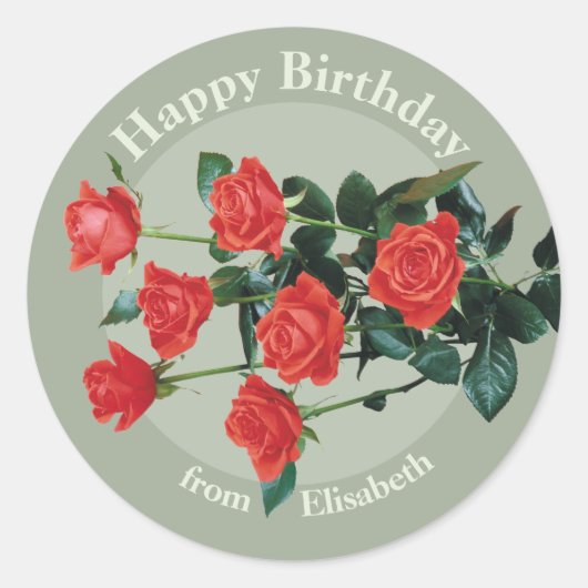 Red roses Happy Birthday uit Elisabeth CC0882 Ronde Sticker (Voorkant)
