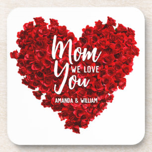 Red Roses hart hou van je mam Moederdag Bier Onderzetter