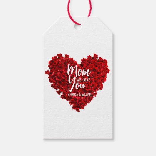 Red Roses hart hou van je mam Moederdag Cadeaulabel (Voorkant)