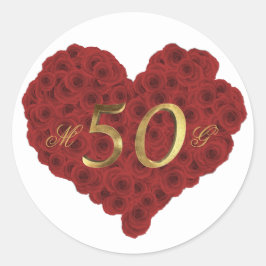 Red Roses Hart Romantisch 50ste bruiloft Jubileum Ronde Sticker