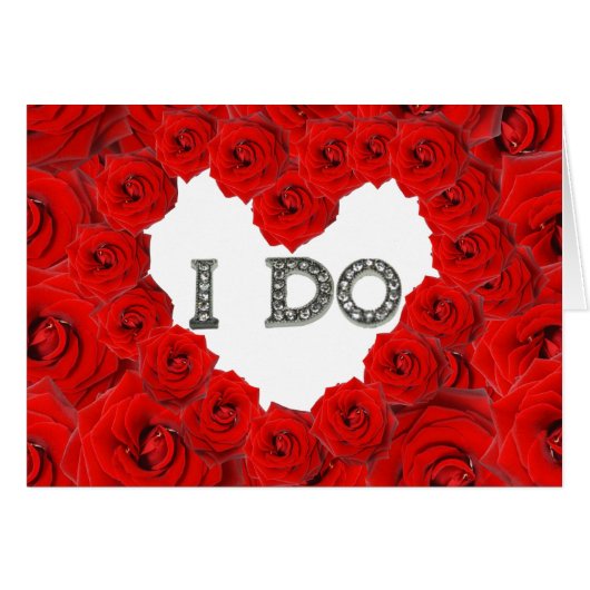 Red Roses Heart I Bling Wedding Kaart (Voorkant Horizontaal)