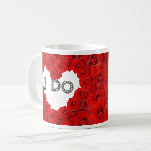 Red Roses Heart I Bling Wedding Mok (Voorkant links)