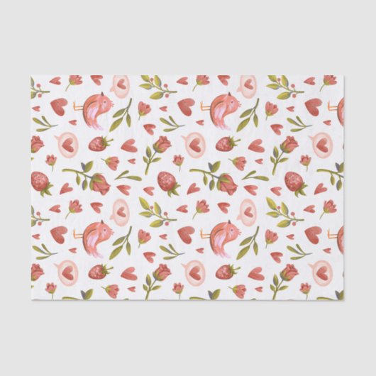 Red Roses Heart Pattern Sweet Valentijnsdag Tissuepapier (Voorkant)