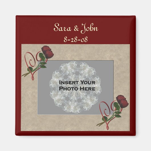 Red Roses Heart Wedding for Save the Date Magnet (Voorkant)