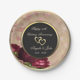 Red Roses Hearts 50th Wedding Anniversar Papieren Bordje