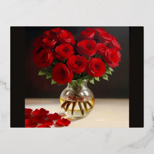 Red Roses Holiday Card Folie Feestdagen Briefkaart