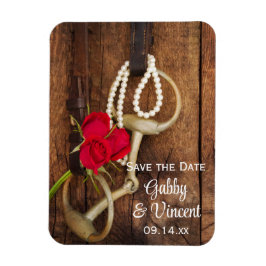 Red Roses Horse Bit Country Wedding Save the Date Magneet