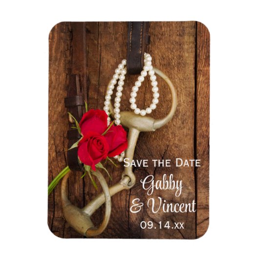 Red Roses Horse Bit Country Wedding Save the Date Magneet (Verticaal)