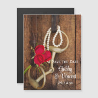 Red Roses Horse Bit Country Wedding Save the Date
