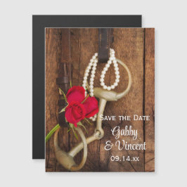 Red Roses Horse Bit Country Wedding Save the Date Magnetische Uitnodiging