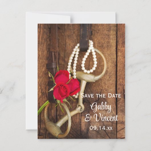 Red Roses Horse Bit Country Wedding Save the Date Magnetische Uitnodiging (Voorkant)