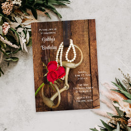 Red Roses Horse Bit Land Western Birthday Party Kaart