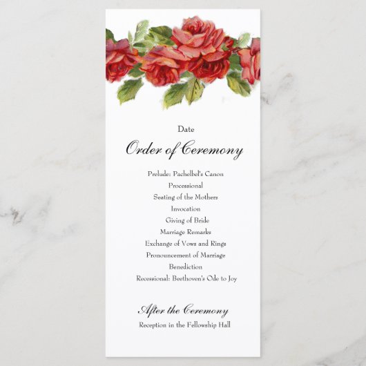 Red Roses huwelijksprogramma Programmakaart (Achterkant)