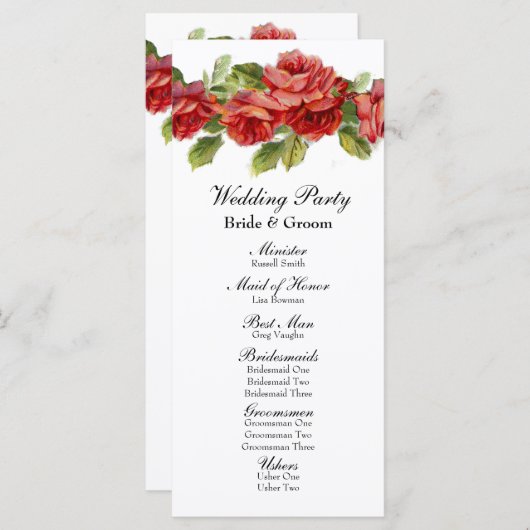 Red Roses huwelijksprogramma Programmakaart (Voorkant / Achterkant)