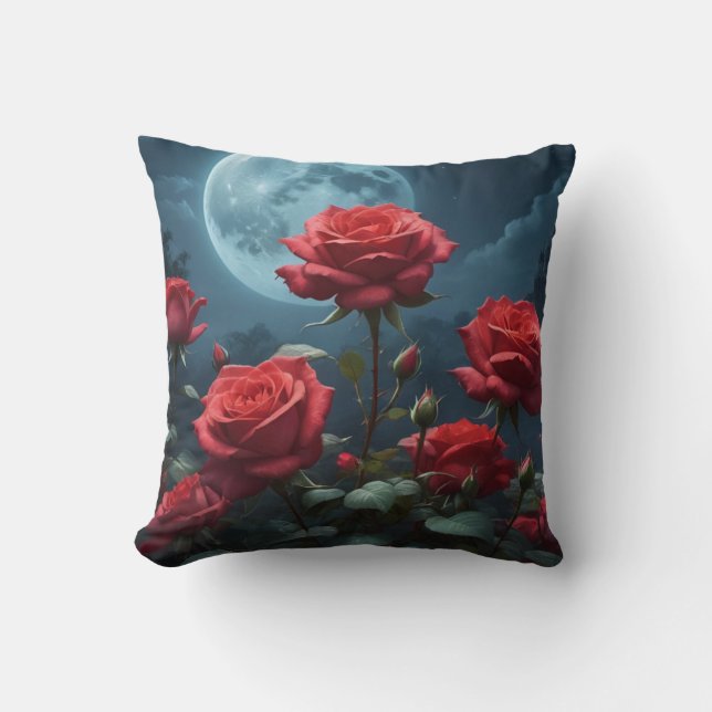 Red Roses in het Moonlight Sierkussen (Voorkant)