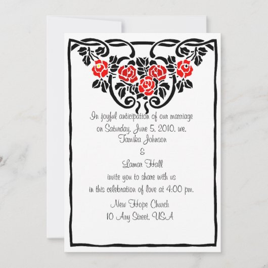Red Roses Intertwined Wedding Invitations Kaart (Voorkant)