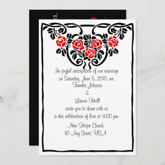 Red Roses Intertwined Wedding Invitations Kaart (Voorkant / Achterkant)