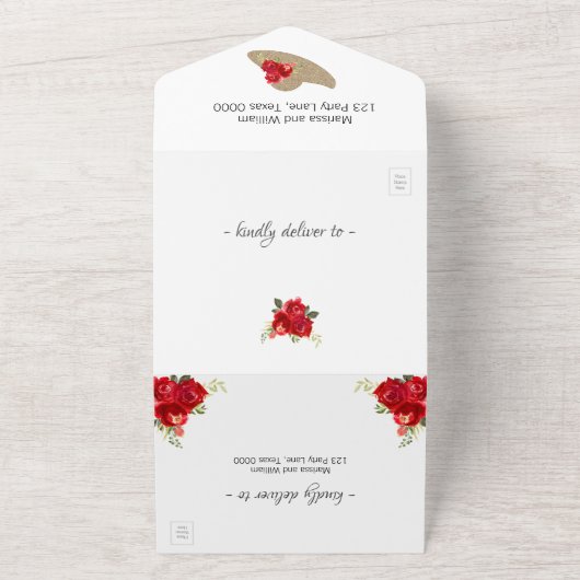 Red Roses Kentucky Derby Wedding Invitations All In One Uitnodiging (Buitenkant)