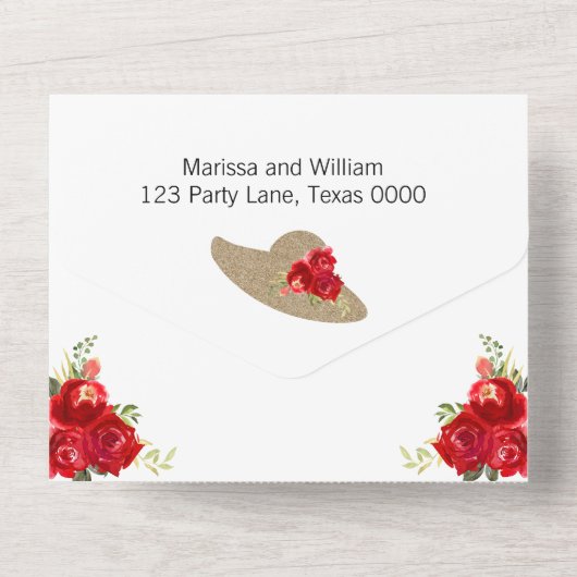 Red Roses Kentucky Derby Wedding Invitations All In One Uitnodiging (Achterkant)