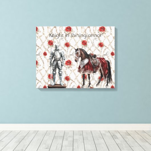 Red Roses Knight in Shining Armor Canvas Afdruk (Insitu (Houten vloer))