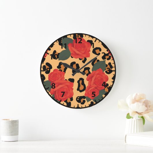 Red Roses & Leopard Print Grote Klok (Huis)
