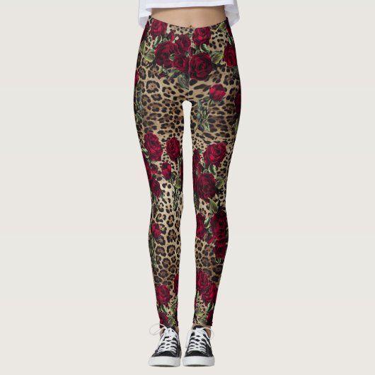 Red Roses Leopard print Leggings (Voorkant)