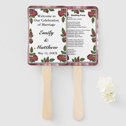 Red Roses Lijst met Border Afbeelding Party Lijst Handwaaier (Voorkant en achterkant)