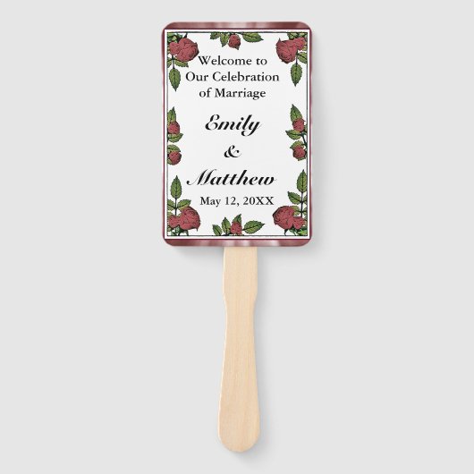 Red Roses Lijst met Border Afbeelding Party Lijst Handwaaier (Voorkant)