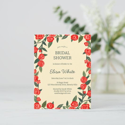 Red Roses Lijst Vrijgezellenfeest AANGEPASTE QR-co Briefkaart (Staand voorkant)