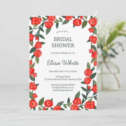 Red Roses Lijst Vrijgezellenfeest AANGEPASTE QR-co Kaart (Staand voorkant)