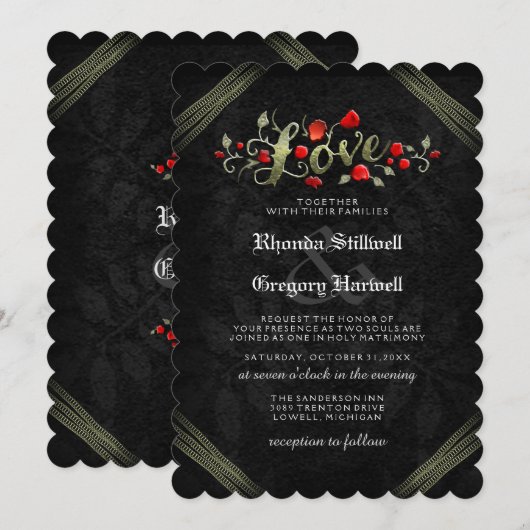 Red Roses LOVE Halloween "SAMEN MET" Uitnodigen Kaart (Voorkant / Achterkant)