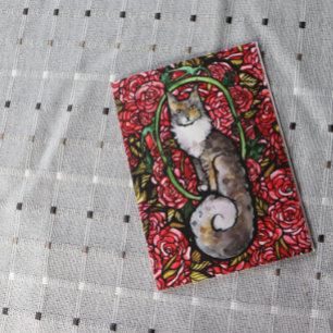 Red Roses Maine Coon Kitty Cat Art Roos Garden Cat Kaart
