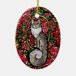 Red Roses Maine Coon Kitty Cat Art Roos Garden Cat Keramisch Ornament