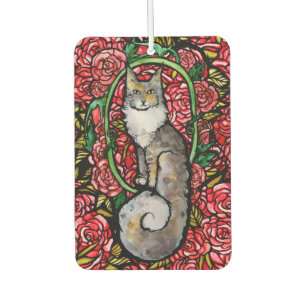 Red Roses Maine Coon Kitty Cat Art Roos Garden Cat Luchtverfrisser